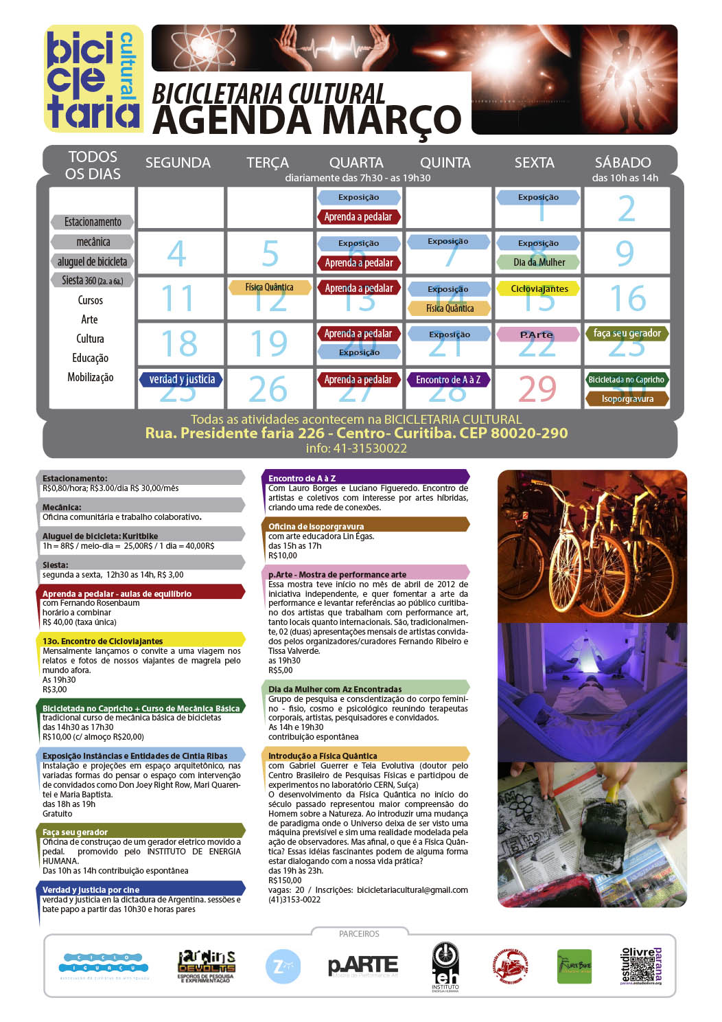 CALENDÁRIO DA PROGRAMAÇÃO DE MARÇO NA BICICLETARIA CULTURAL